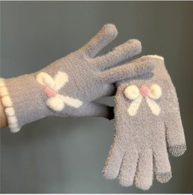Resim Kadın Soğuk Geçirmez Sevimli Eldiven Gri 