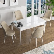 Resim Canisa Concept Han Serisi 70X114, Açılabilir Mdf Mutfak Masa Takımı, Beyaz Masa ve 4 Sandalye 