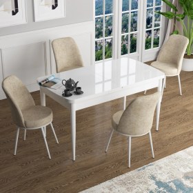 Resim Canisa Concept Han Serisi 70X114, Açılabilir Mdf Mutfak Masa Takımı, Beyaz Masa ve 4 Sandalye 