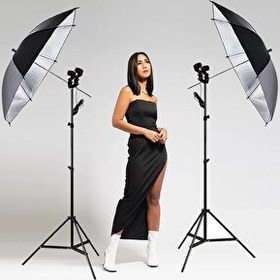 Resim Godox UB-002 40" 101 CM Gümüş Şemsiye Çift Duylu İkili Set Bundle 