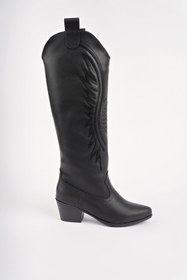 Resim Muggo RODEO Dikiş Detaylı Kalın Topuklu Kovboy Kadın Çizme 