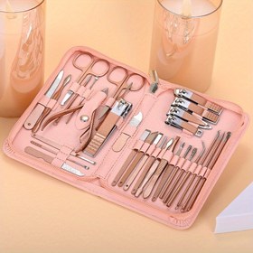 Resim Profesyonel Pembe Tırnak Makası Seti Saklama Kutusu ile - Kesin Kesim için Keskin Metal Bıçaklar, Dayanıklı Manikür ve Pedikür Kiti, Her Cinsiyet için İdeal, Mükemmel Noel Hediyesi 