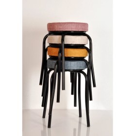 Resim Akk Ticaret 4 Adet Desenli Renkli Kumaş Siyah Profil Demir Tabure Mutfak Taburesi 