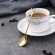 Resim 6 Parça Yaratıcı Kişilik Paslanmaz Çelik Altın Renkli Ağaç Yaprağı Kaşık Kahve Kaşığı Çay Kaşığı Tatlı Çatal Takımı Ev ve Restoran İçin 