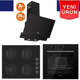 Resim Ferre Yeni Seri FlowArt Siyah Cam Ankastre Set ( QBL62CS + CS205-FA + D086 ) 