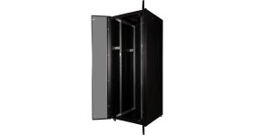 Resim Lande 26U 600X600 Hyperline Dikili Tip Rack Kabinet (Siyah) (Ön Cam Kapak / Tekerlekli) 
