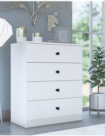 Resim Gm 083 Almina 4 Çekmeceli Düğme Kulplu Beyaz Şifonyer 