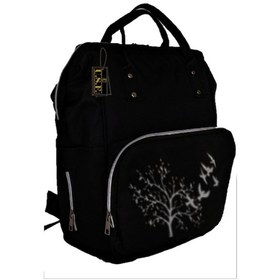 Resim U.S.F Lüx Fonksiyonel Anne Bebek Bakım Sırt Çantası Kuş Desenli Düz Siyah 