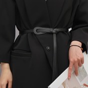Resim 1 Adet Kadın Siyah Ayarlanabilir Fiyonk Detaylı Kemer - Elbiseler, Montlar ve Kazaklar için İnce Bel Daraltıcı, Günlükten Profesyonellik Moda Aksesuarı, Şık Giyim Geliştirici, Zarif Aksesuar, Pürüzsüz Dokulu 