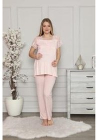 Resim Limissi 2208 Pembe Hamile Lohusa Dantelli Pijama Tk 