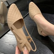 Resim Kadın Yaz İnce Burunlu Topuklu Sandaletler - Kalın Platform Topuklu Quilted Grid Desenli, Çekme Kapatma, PVC Üst ve Taban, Rahat Topuklu | Quilted Topuk Tasarımı | Dayanıklı PVC Taban, Askılı Sandaletler 