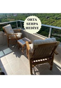 Resim Dekorzade Balkon Bahçe Teras Oturma Grubu Bistro Masa Takımı 2 Kişilik Ceviz 