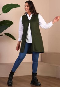 Resim Kadin Buyuk Beden Tesettur Yelek Düğmeli ve Cepli Esnek Yelek - Mürdüm / 4XL 