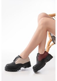 Resim Siyah Garni Bağcıklı Günlük Yüksek Tabanlı Loafer Ayakkabı Siyah 