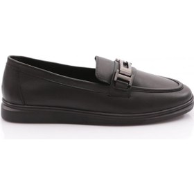 Resim Dgn 981g Kadin G Metal Tokali Loafer Ayakkabi Siyah Napa 