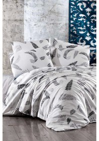 Resim Çift Kişilik Lastikli Çarşaflı Pamuklu Nevresim Takımı Gray Leaf Renkli 