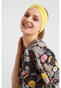 Resim Butik Çapraz Bağlamalı Kadın Bandana Saç Bandı, Kaymaz Yumuşak Esnek%100 Pamuklu Penye - Tek Ebat / Canlı Sarı Canlı Sarı 