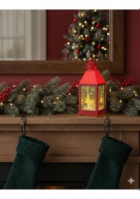 Resim 25 Cm Yılbaşı Fener Ledli Aynalı Kırmızı Dekoratif Işıklı Fener Diğer 