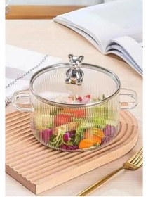 Resim Ayıcık Detaylı Isıya Dayanıklı Borasilikat Cam Tencere 2000 Ml Gümüş 