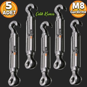Resim Badem10 Çelik Kanca M8 Yük Halat Gerdirme Galvanizli Paslanmaz Çektirme Yük Gergi Demiri 5 Adet 