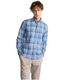 Resim Mavi Dynamic Fit Düğmeli Yaka Ekose Uzun Kollu Cepsiz %100 Pamuk Gömlek-16286 Mavi 