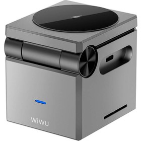 Resim Wiwu Wi-W030 Small Square Küp Tasarımlı Telefon & Akıllı Saat & Kulaklık İçin 15W 3in1 Kablosuz Şarj Standı - Gri 