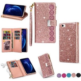 Resim İphone Se3/se2 İle Uyumlu Payetli Cüzdan Kılıf Bilek Kayışı Fermuarlı Bölme Destek Manyetik Cüzdan Kılıf Kartlık 