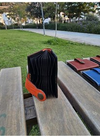 Resim Hakiki Deri Akordiyon Cüzdan Kartlık Turuncu 