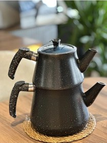 Resim Yunusoğlu Home Granit Kaplama Pramit Cam Kapaklı Çaydanlık Siyah Siyah 