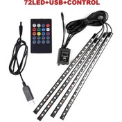 Resim 72/48/36 Led Rgb Araba Ayak Ortam Işığı Usb Sigara Otomobil Iç 72 Led Usb Remote 1 Piece Set 