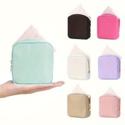 Resim Solid Color Hijyenik Saklama Çantası, Mini Makyaj Çantası Cüzdan, Küçük Sevimli Makyaj Çantası Kozmetik Fermuarlı Torba, Taşınabilir Seyahat Saklama Çantası, Hijyenik Ped Saklama Çantası, Kadınlar İçin Çok Yönlü Saklama Kavrama Çantası 