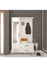 Resim Afillibebek Tamamı Mdf Oslo Kapaklı Ve Aynalı Portmanto Ayakkabılık 