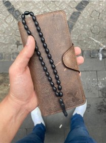 Resim Karalı Hakiki Crazy Deri Telefonluk Unisex Cüzdan Tesbih Hediyeli - Eskitme Deri Gtc-39 Kahverengi 