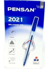 Resim Tükenmez Kalem 1.0 Mm Üçgen Gövdeli Şeffaf Mavi 50 Li Paket 2021 Çok Renkli 