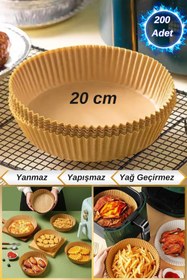 Resim Hane Dostu 200 Adet Yuvarlak Model Yanmaz Yapışmaz Yağ Geçirmez Airfryer Pişirme Kağıdı 