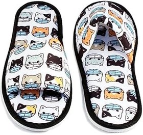 Resim Chochili Erkek Maskeli Kedi Desenli Önü Açık Ev Terliği 