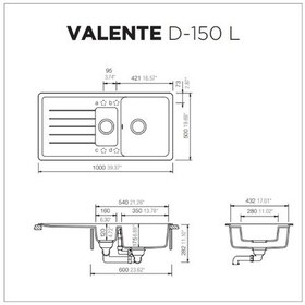 Resim Ukinox Valente D-150L Beyaz Granit Eviye 