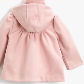 Resim Kız Bebek Kapüşonlu Düğmeli Çiçekli Gabardin Kumaş Kaban 