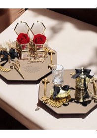 Resim Affinity Sekizgen Gold Söz Nişan Tepsisi Ve Damat Kahve Fincan Tepsisi Siyah Siyah 