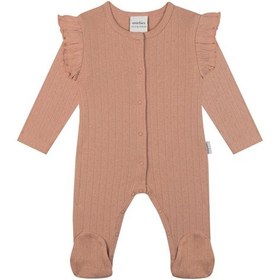 Resim Antebies Organik Pembe Jakarlı Fırfırlı Çıtçıtlı Uzun Kollu Kız Bebek Patikli Tulum 