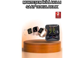 Resim Wireless Şarjlı Akıllı Saat ve Dijital Göstergeli Kablosuz Bluetooth Kulaklık Nabız Ölçer 