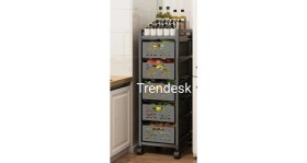 Resim Trendesk 5 Katlı Metal Siyah Çok Amaçlı Patates Soğan Sebze Meyve Sepeti Sebzelik Tekerlekli 