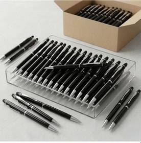 Resim Bk Kurumsal Promosyon 1022 Metal Siyah Touchpen Kalem 10 Adet Lazer Baskılı Logolu Tükenmez Kalem 