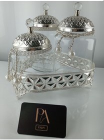 Resim Çay Kahve Şekerlik Kavanoz Sunumluk Söz Nişan Kız İsteme Çikolatalık Dekoratif Obje Biblo Süs Eşya Üçgen Gümüş 