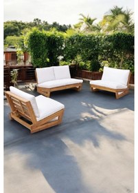 Resim Conforlove Bahçe Balkon Kayın Ahşap Koltuk Takımı 2+1+1 