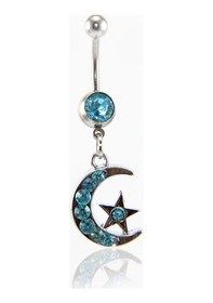 Resim Tdgr00305 Turkuaz Taşlı Ay Yıldız Göbek Piercing K2 Çok Renkli 