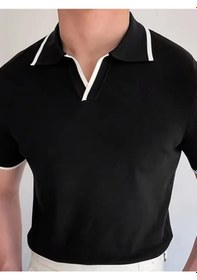 Resim Erkek Kısa Kollu Yakalı Triko Tişört Siyah 