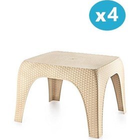 Resim Omnipazar Hasır Desen Plastik Bahçe Balkon Plaj Şezlong Sehpa 4'lü Set Bej Bej 