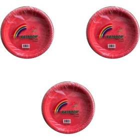 Resim Roll-up Kullan At Renkli Kırmızı Parti Davet Plastik Tabak - 22 Cm. - 25 Adetlik 3 Paket 