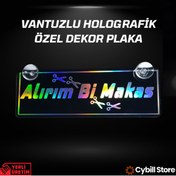 Resim CybillStore Alırım Bi Makas Hologramlı Vantuzlu Parlak Siyah Dekor Pleksi Plaka 22 x 7.5 CM 